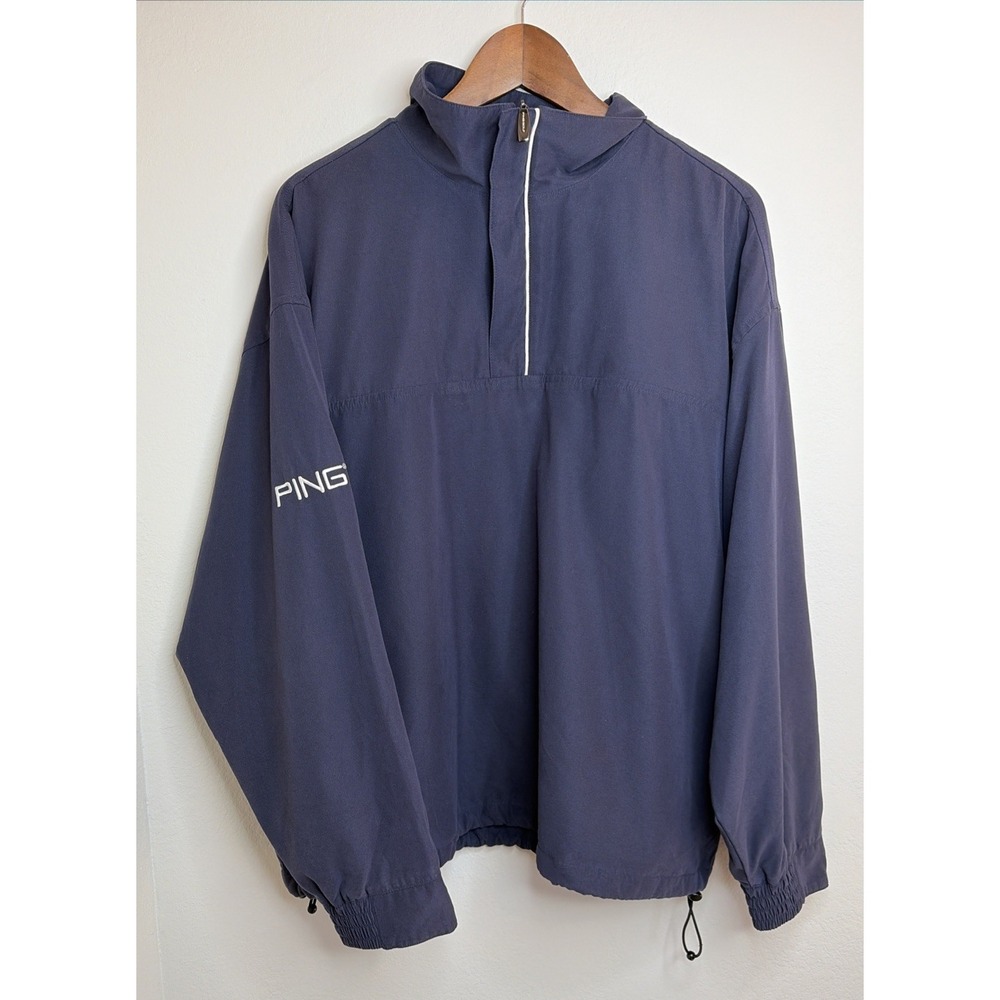 Ping Collection Golf Windbreaker Men's L Navy Lined Quarter Zip Jacket Spell Out